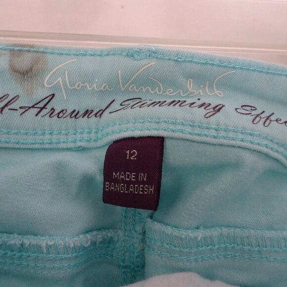 GLORIA VANDERBILT Women's Size 12 Aqua Capri/Cropped Pants Cuffed Denim 5 Pocket - Picture 6 of 9